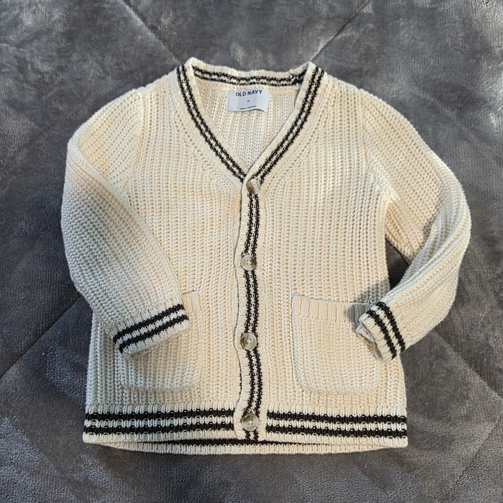 Old Navy Ivory Cardigan with Black Trim